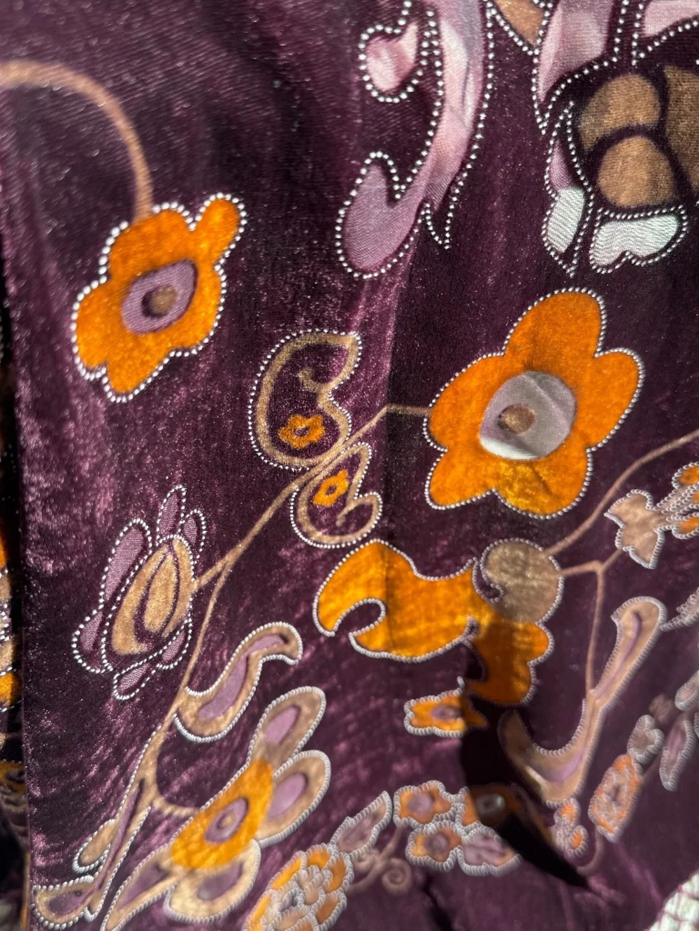 100% Silk Velvet Devoré Plum Floral Burnout Scarf/Evening Wrap with Fringe